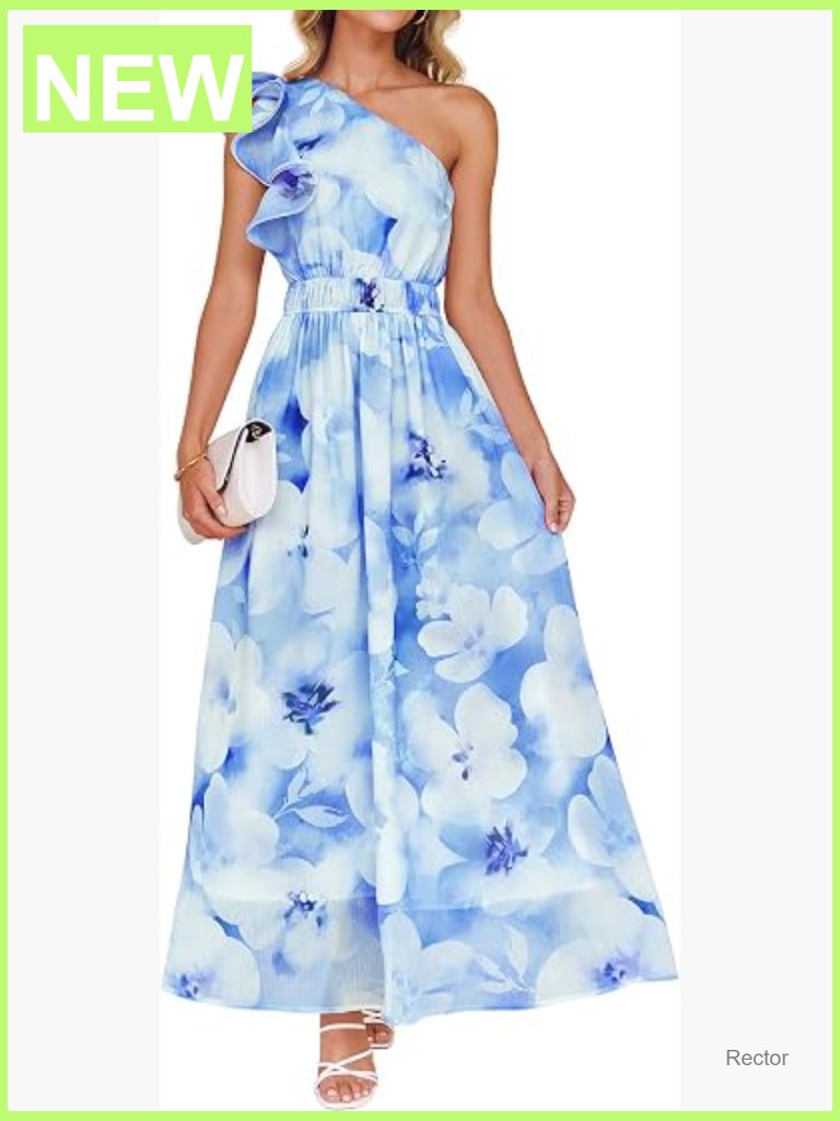Sleeveless Floral Maxi Dress With One Shoulder Ruffle High Waist